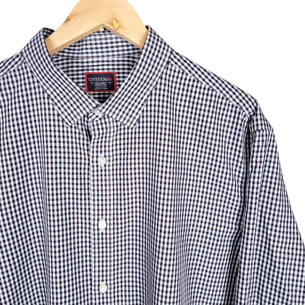 UNTUCKit Pio Cesare Wrinkle-Free Shirt Men's XXL Button Up Blue Check Pattern